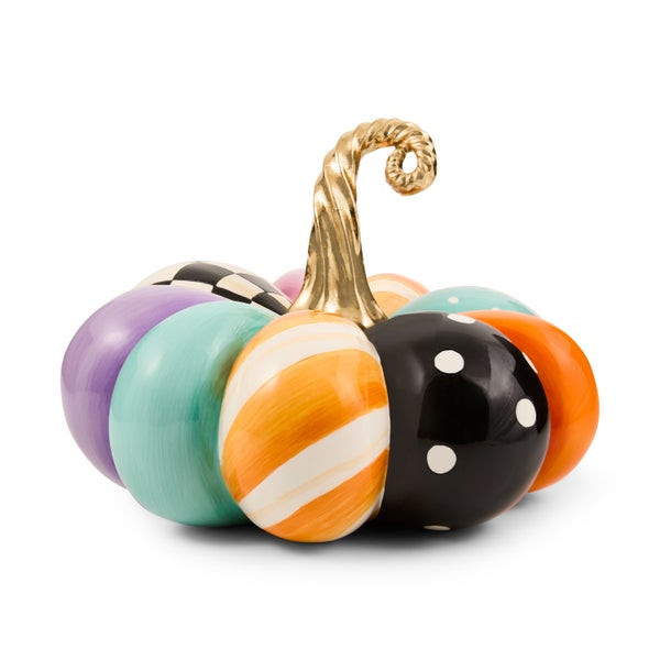 MacKenzie-Childs Whimsy Patchwork Small Squashed Pumpkin Bag Figurine | MacKenzie-Childs