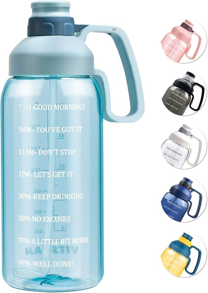 64 oz Water Bottle with Straw & Timer Marker, 2L Large Water Bottles Enough for Daily Drinking, L... | Amazon (US)