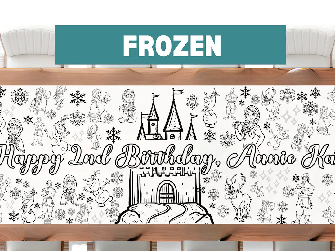 LARGE 6-foot Frozen Theme Coloring Banner Personalized Birthday Poster Table Custom Princess Elsa... | Etsy (US)