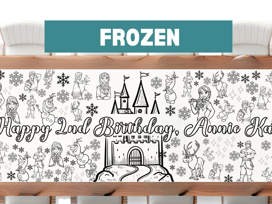 LARGE 6-foot Frozen Theme Coloring Banner Personalized Birthday Poster Table Custom Princess Elsa... | Etsy (US)