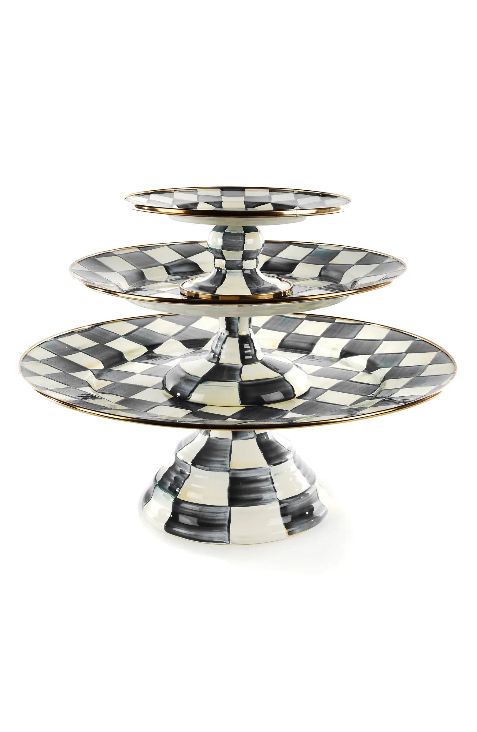 Courtly Check Set of 3 Enameled Steel Pedestal Platters | Nordstrom