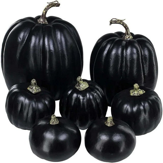 Jikolililili 7Pcs Black Plastic Pumpkins, Mixed Size Black Pumpkins for Halloween Fall Tabletop D... | Walmart (US)