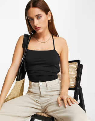 Topshop tie back halter bodysuit in black | ASOS (Global)