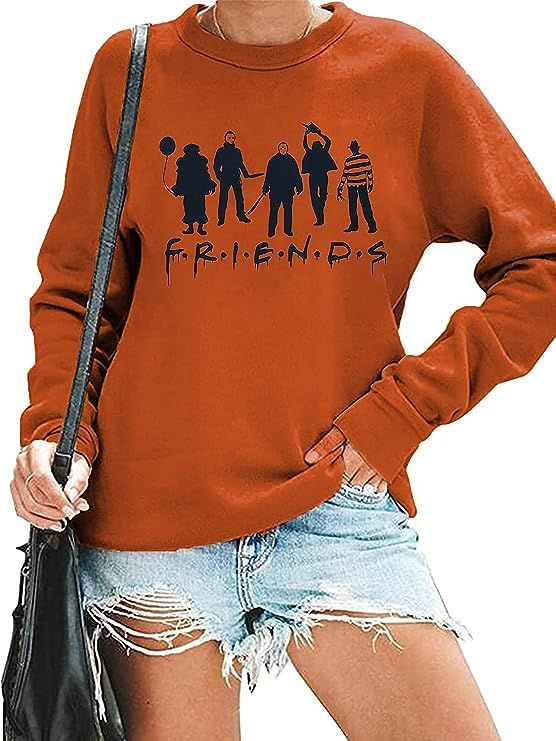 Halloween Horror Movies Sweatshirt Women Novelty Graphic Tee Shirt Casual Fall Long Sleeve Pullov... | Amazon (US)