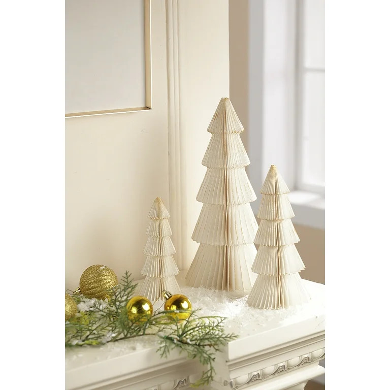 Paper Christmas Tree Tabletop Decorations, White, 3 Count, by Holiday Time | Walmart (US)