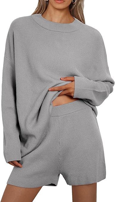 LILLUSORY 2 Piece Knit Sets Womens Matching Lounge Sets Oversized Sweater and Shorts Set | Amazon (US)