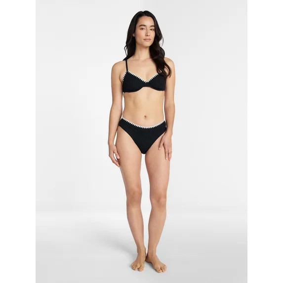 Time and Tru Women's and Women's Plus Mid Rise Bikini Bottoms with Contrast Trim, Sizes XS-3X | Walmart (US)