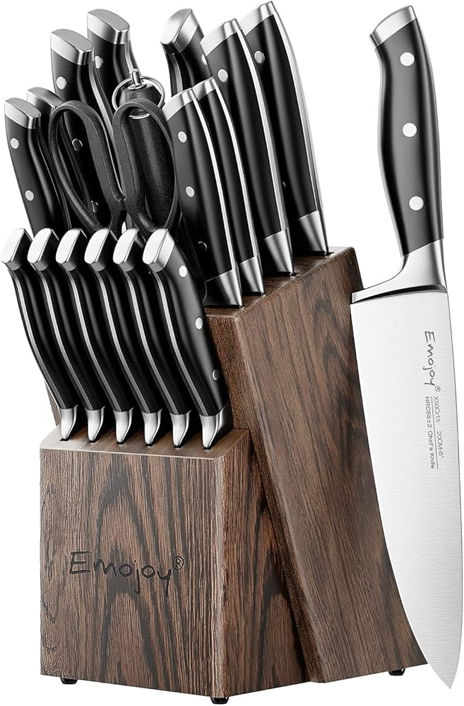 Emojoy Knife Set, 18-Piece Kitchen Knife Set with Block Wooden, Manual Sharpening for Chef Knife ... | Amazon (US)