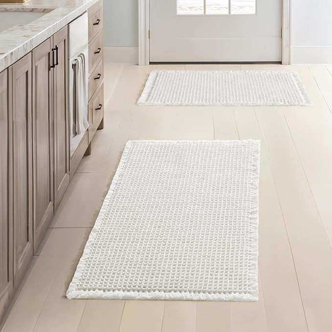 MIULEE Set of 2 Waffle Bathroom Rugs, Boho Bath Rugs Non Slip Washable, Super Absorbent Bath Mats... | Amazon (US)