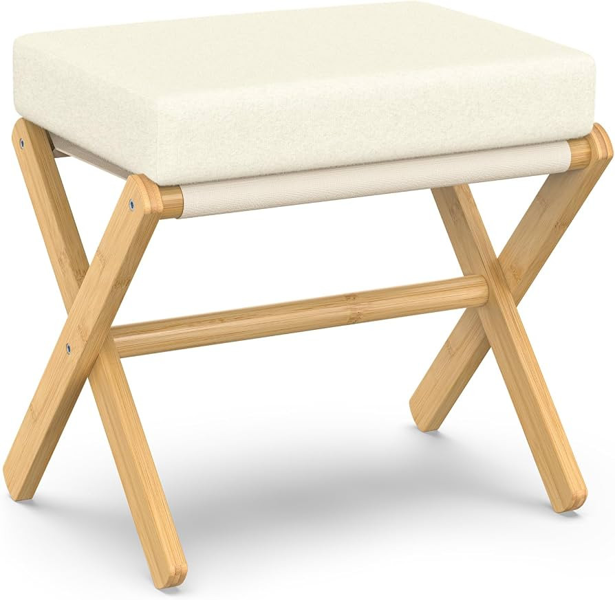 BAMBOOHOMIE Foldable Foot Stool Ottoman, Modern Foot Rest with Bamboo X Legs & Thick Foam Cushion... | Amazon (US)