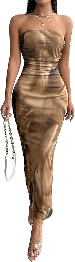 Milumia Women's Tie dye Summer Strapeless Long Dresses  Bodycon Maxi Dress | Amazon (US)