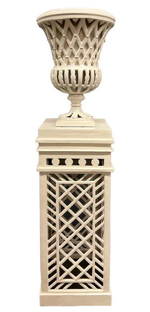 Bisque CAST ALUMINUM FRETWORK URN AND PEDESTAL | The Enchanted Home