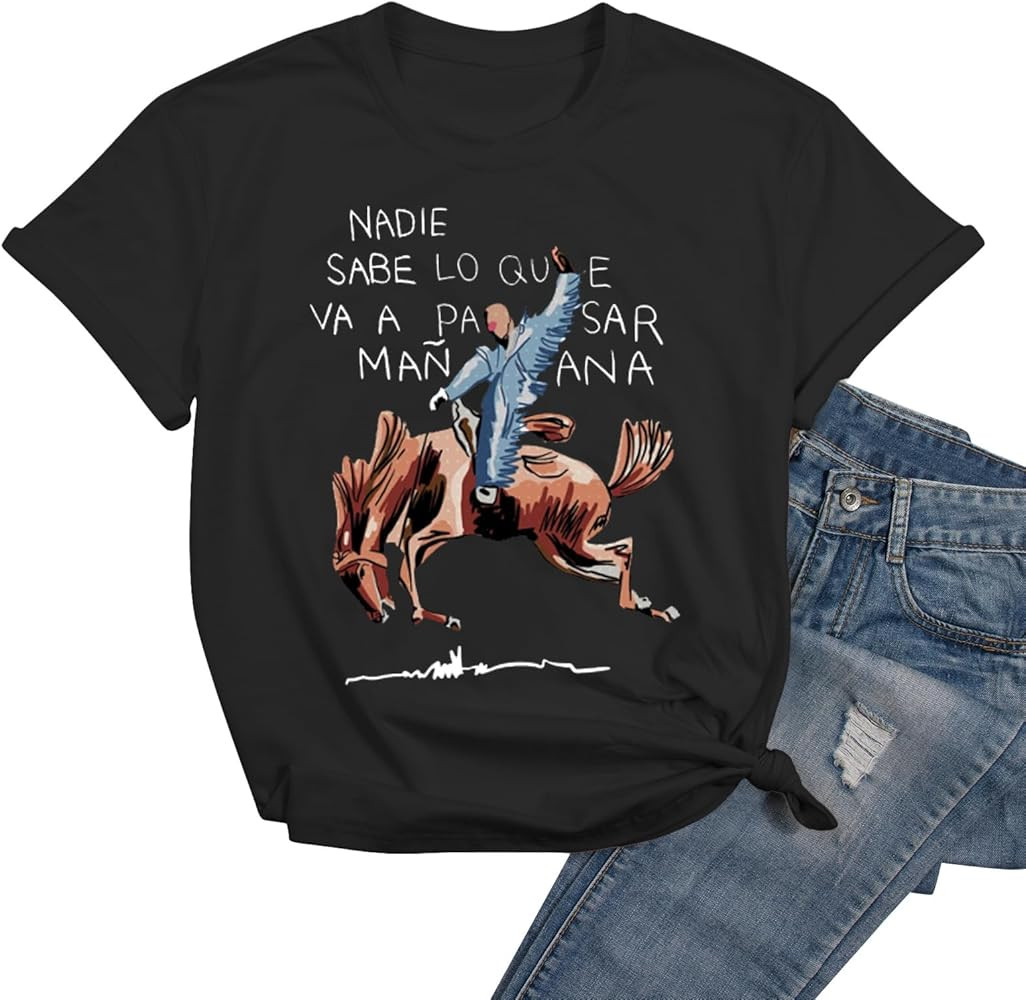 UNIQUEONE Cute Bunny Shirt Women New Album Tshirt Nadie Sabe Lo Que Va A Pasar Mnana Tees Hip-Hop... | Amazon (US)