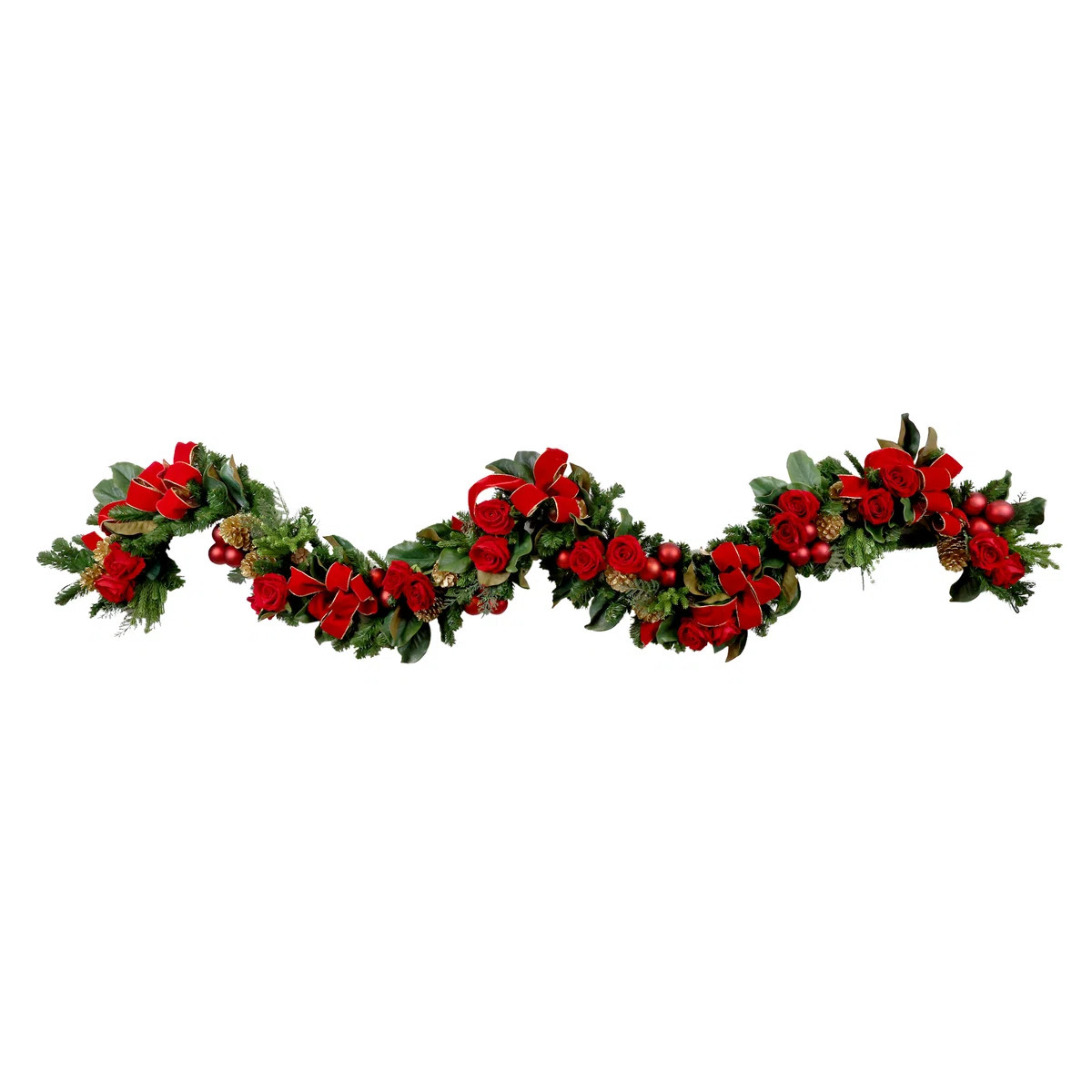 9' Holiday Garland with Roses, Ornaments and Bows | Wayfair North America
