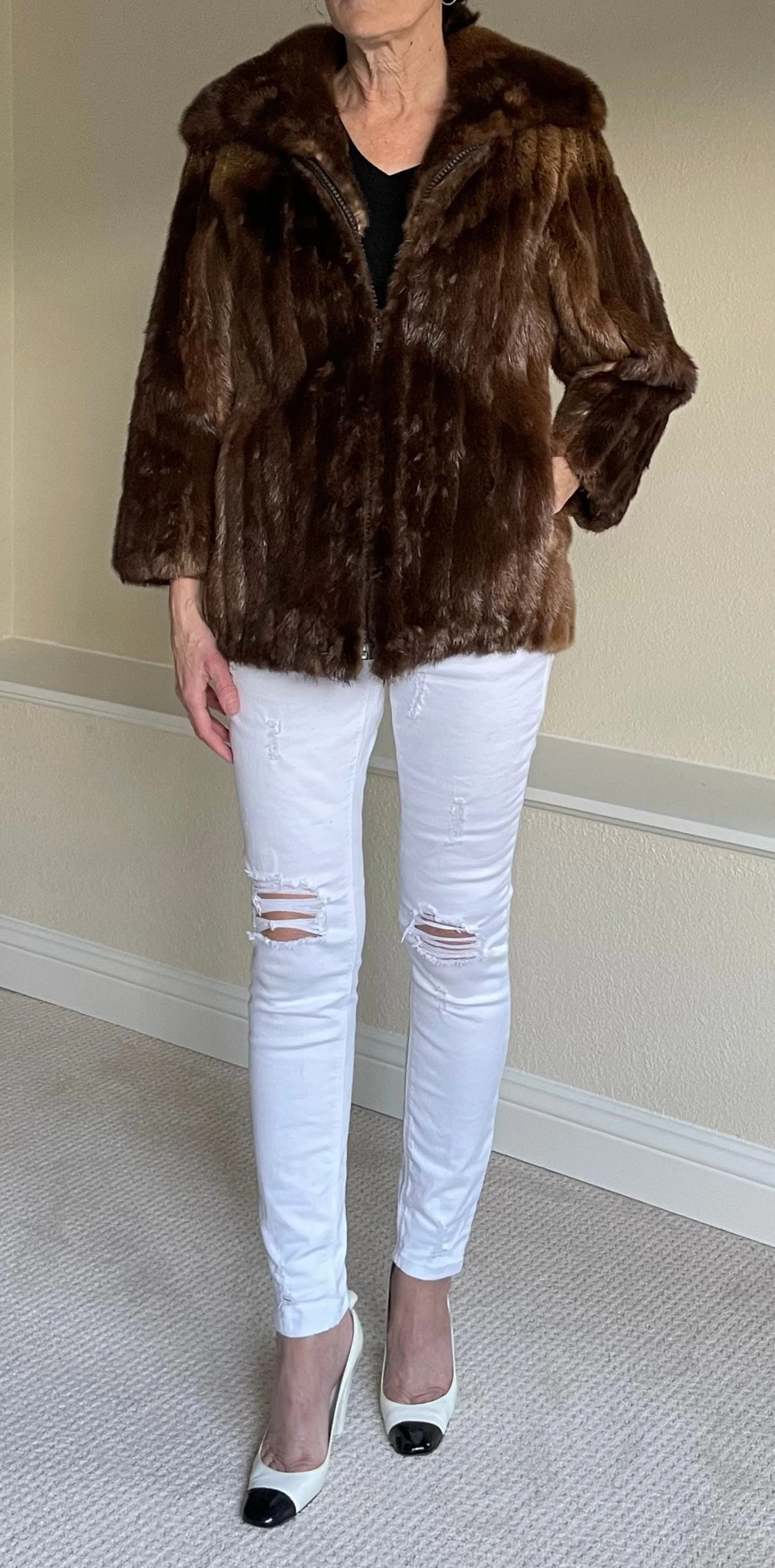Vintage Short Dark Brown Mink Fur Jacket Coat Zipper - Etsy | Etsy (US)