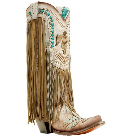 Corral Women s Embroidered And Crystal Eagle Fringe Western Boot Snip Toe Beige 8 1/2 M US | Walmart (US)