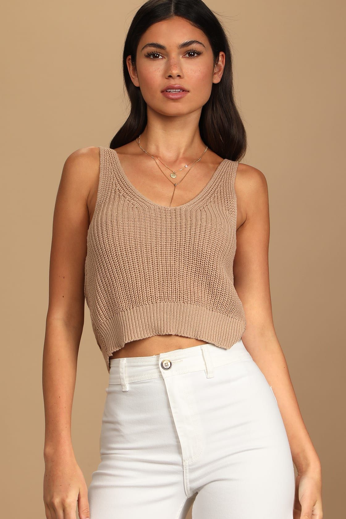 Let's Get Away Taupe Knit Twist Back Tank Top | Lulus (US)