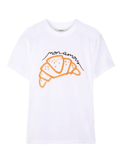 GANNI - Moulin Embroidered Printed Cotton-jersey T-shirt - White | NET-A-PORTER (UK & EU)