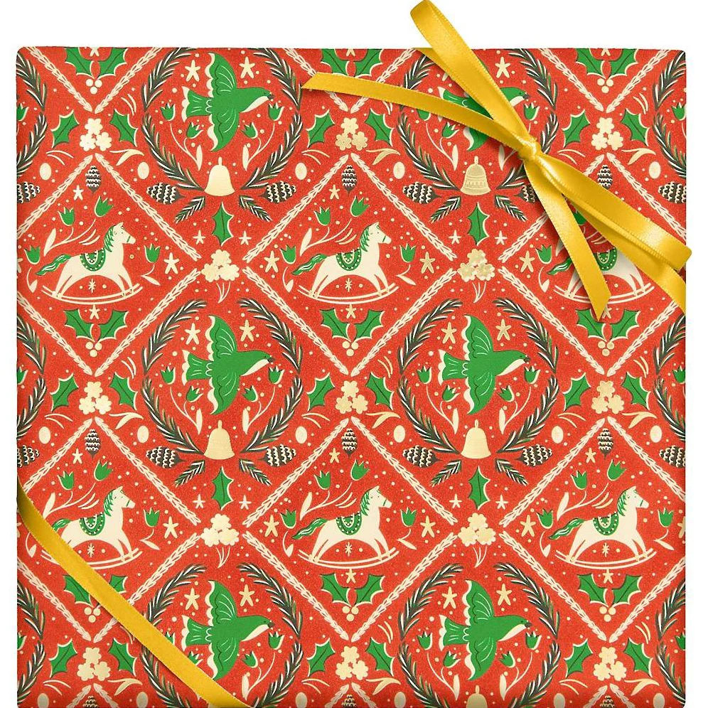 Folk Art Christmas Stone Paper Roll Wrap | Paper Source