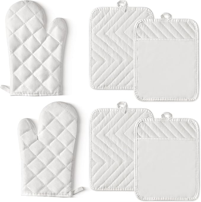 GROBRO7 6Pcs Cotton Oven Mitts and Pot Holders Set Heat Resistant Hot Pads Machine Washable BBQ G... | Amazon (US)