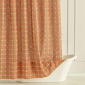 YoKii Boho Tassel Chic Shower Curtain in Pumpkin Orange, Wrinkle Free & Ultra Thick Cotton Linen ... | Amazon (US)