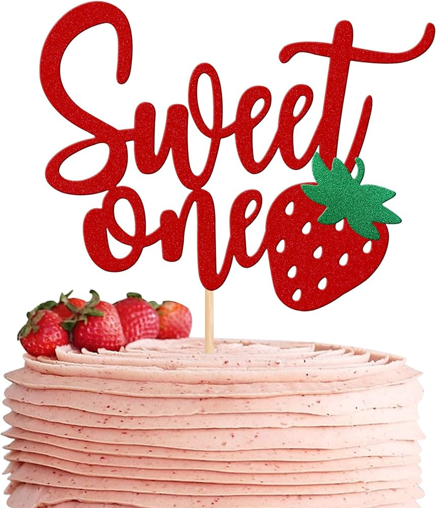 1 PCS Strawberry 1st Birthday Cake Topper Glitter Sweet One First Birthday Strawberry Cake Pick D... | Amazon (US)