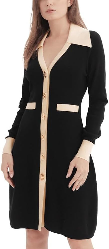 Women's Fall Dresses for Women 2024 V Neck Knit Long Sleeve Bodycon Button Down Elegant Sweater D... | Amazon (US)