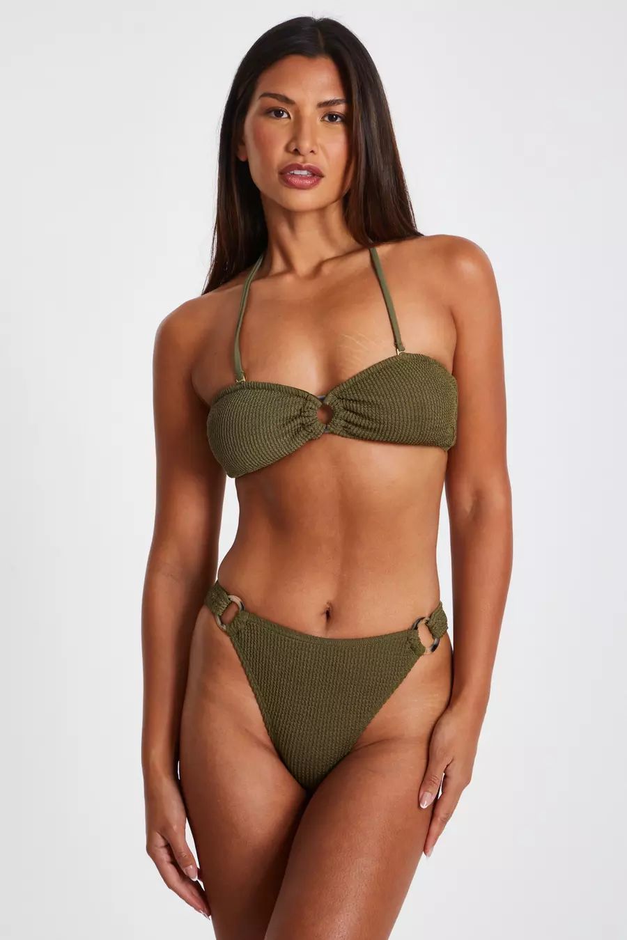 Khaki Crinkle Ring Bikini Top | Quiz Clothing