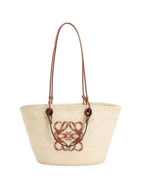 Paula's Ibiza Anagram Leather-Trimmed Iraca Basket Bag | Saks Fifth Avenue