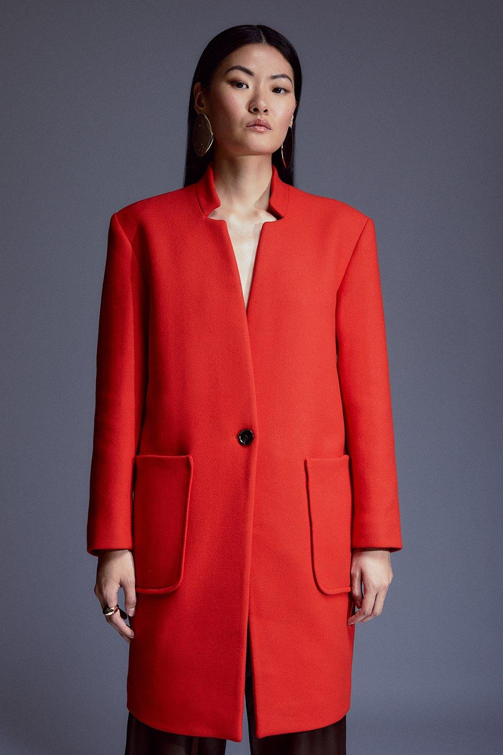 Italian Virgin Wool Notch Pop On Coat | Karen Millen US