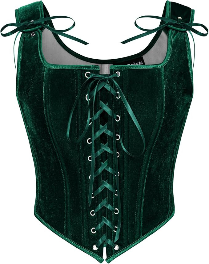 Scarlet Darkness Renaissance Corset Tops for Women Vintage Lace Up Overbust Velvet Bustier Bodice | Amazon (US)