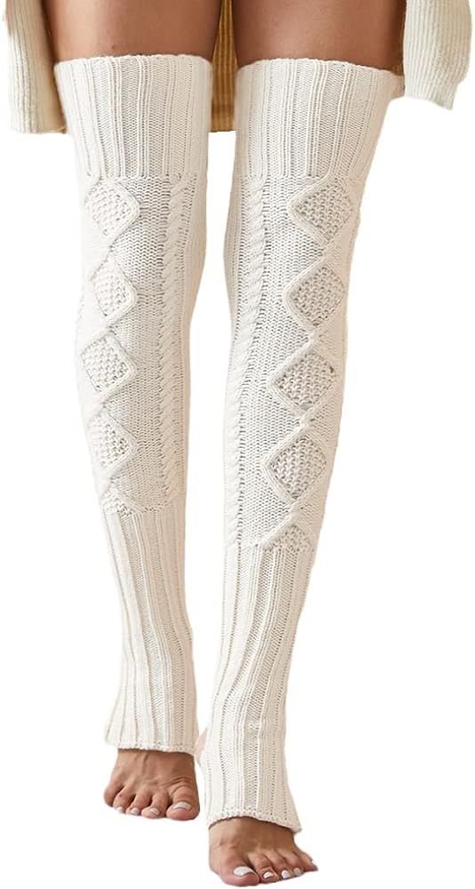 SherryDC Women's Cable Knit Thigh High Leg Warmer Socks Over Knee High Footless Boot Stockings | Amazon (US)