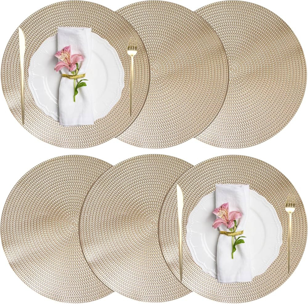 FYY Placemats, Round Placemats Set of 6 for Dining Table, Washable Round PVC Table Mats Durable Kitc | Amazon (US)