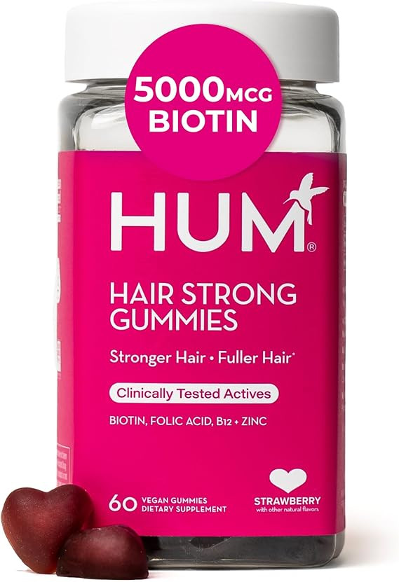 HUM Hair Strong Daily Hair Growth Gummies with Biotin, Zinc, Vitamin B12 to Support Growth, Folic... | Amazon (US)