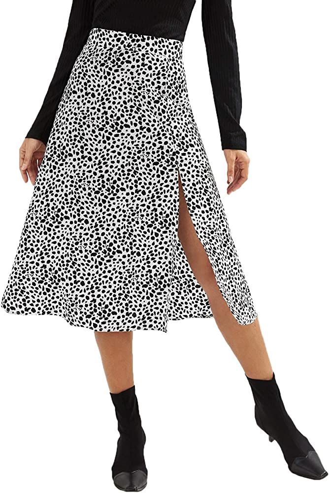 Amazon.com: SweatyRocks Women's Casual Dalmatian Print High Side Split A-Line Chiffon Midi Skirt ... | Amazon (US)