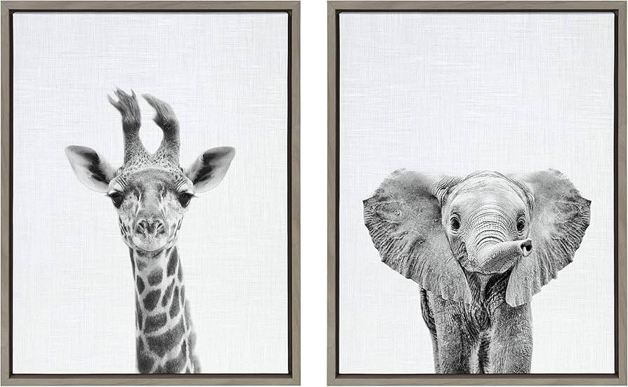 Kate and Laurel Sylvie Baby Giraffe And Baby Elephant Framed Canvas Wall Art By Simon Te Of Tai P... | Amazon (US)