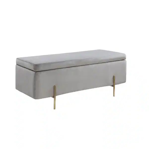 Emma Velvet Storage Bench with Metal Legs - Gray | Bed Bath & Beyond