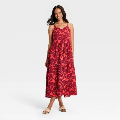 Women's Tiered Maxi Dress - A New Day™ Burgundy Floral L | Target
