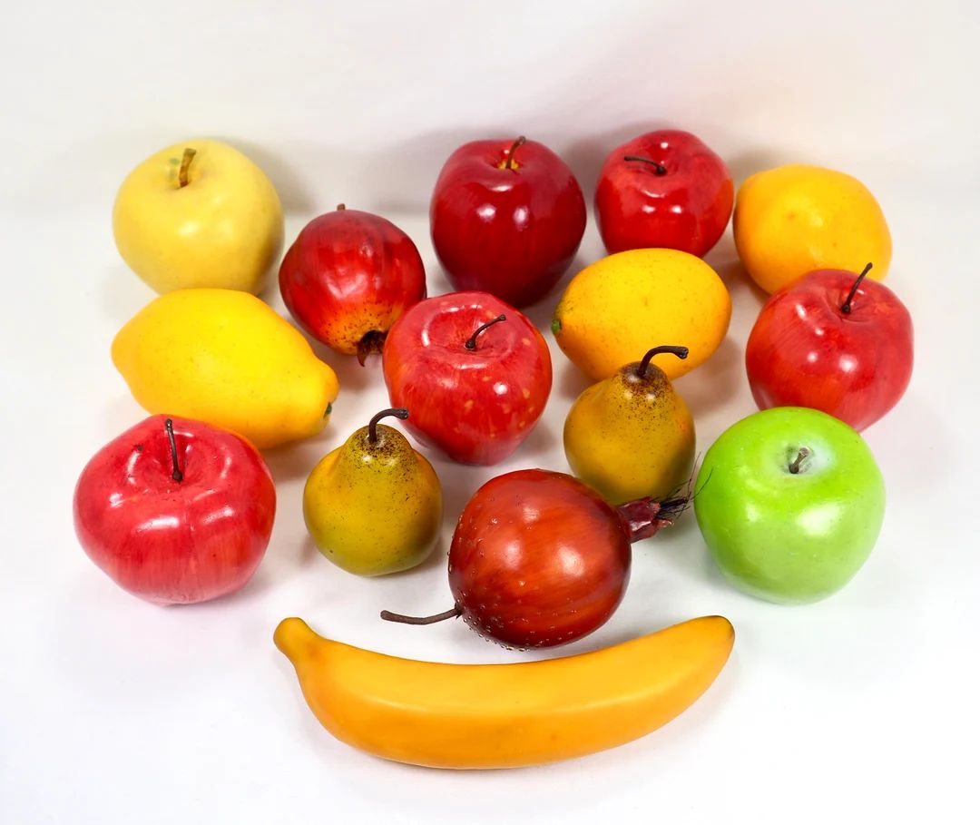 Lot of Artificial Fruit Apples Lemons Pears Banana Pomegranate Kitchen Decor Set of 15 Food Photo... | Etsy (US)