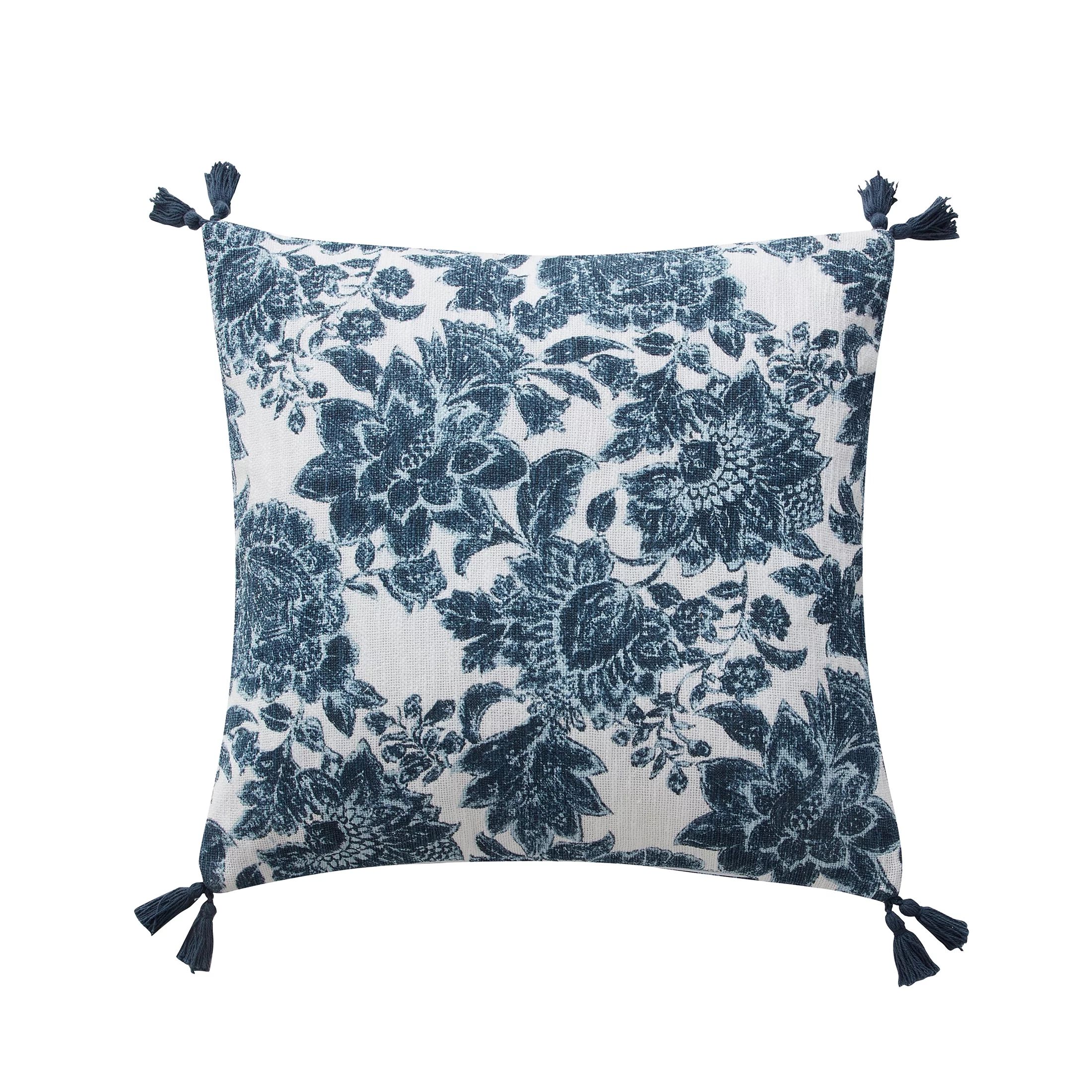 My Texas House 20" x 20" Blue Floral Cotton Decorative Pillow Cover | Walmart (US)