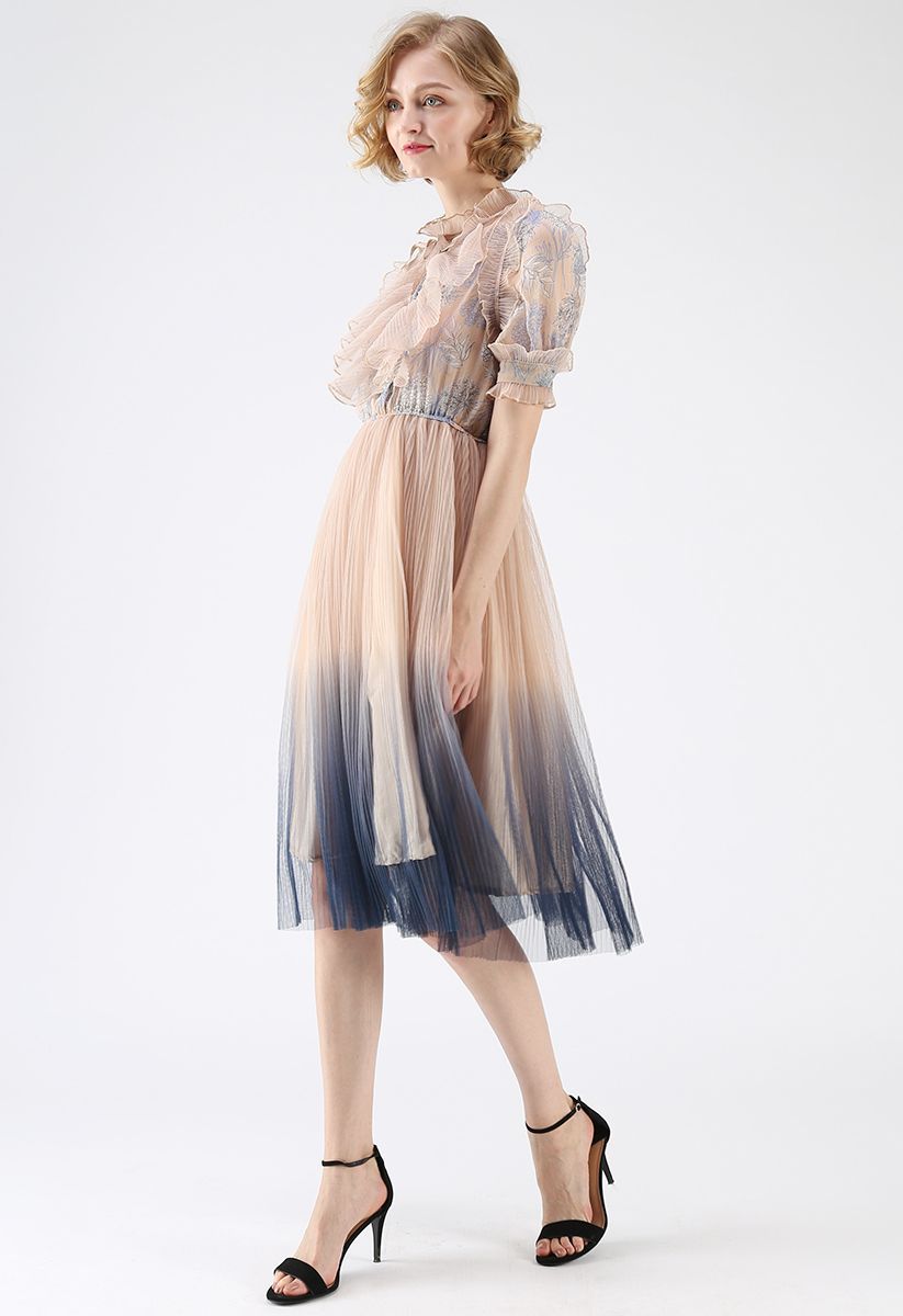 We Know It All Gradient Pleated Mesh Tulle Dress | Chicwish