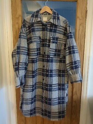 H&M Medium (Up To 16) Wool Blend Check Coat Shacket Blue & Grey Excellent Cond | eBay UK