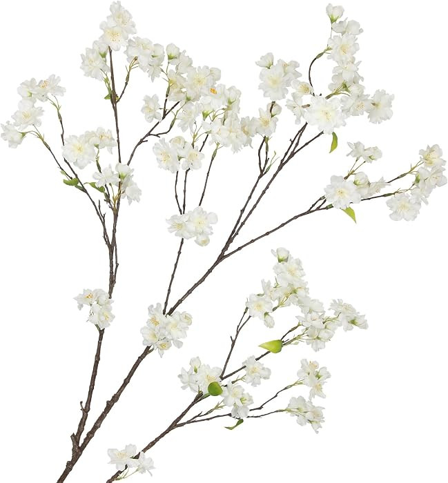 CISDUEO Ramas de flor de cerezo blanco, flores artificiales de tallo largo para jarr\u00f3n alto,... | Amazon (US)