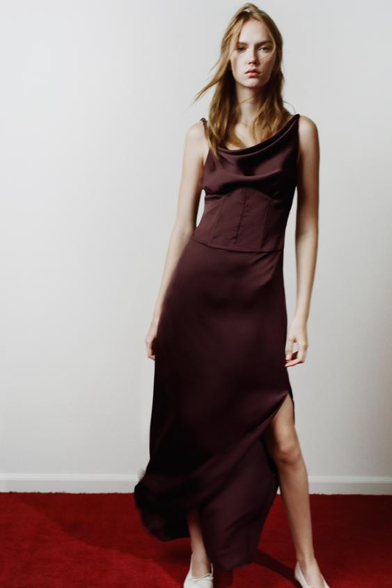 SATIN DRAPED NECK DRESS | Zara US