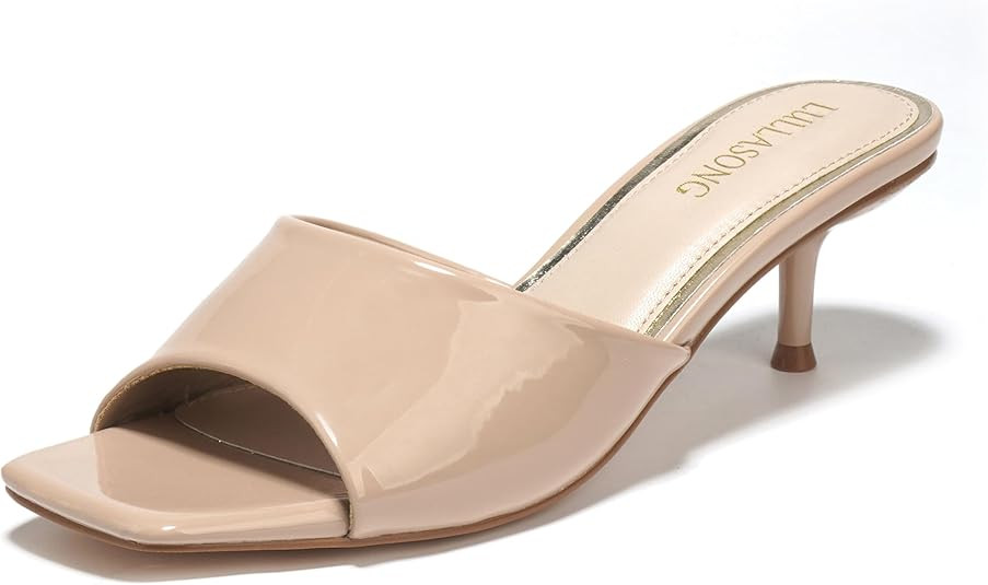 Amazon.com | LULLASONG Nude Kitten Heels Sandals Low Heels Slip On Slides 2 Inch Heeled Square Op... | Amazon (US)