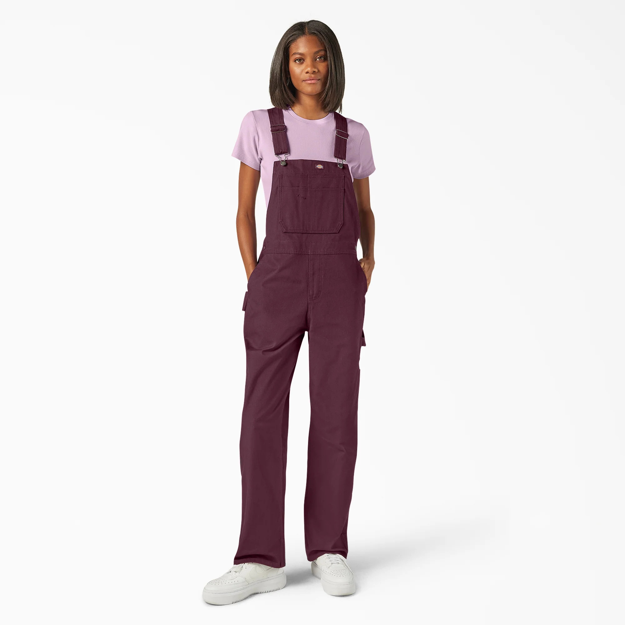Dickies Women's Relaxed Fit Bib Overalls in Fig size XS | Dickies