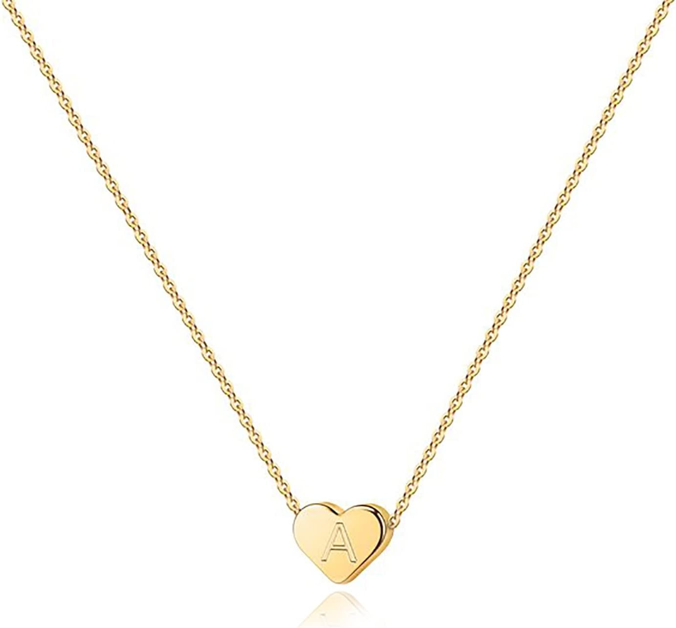 PAVOI 14K Yellow Gold Plated Mini Dainty Heart Initial Necklace | Slider Adjustable Necklace - 18" | Letter Necklaces for Women | A Initial | Amazon (US)