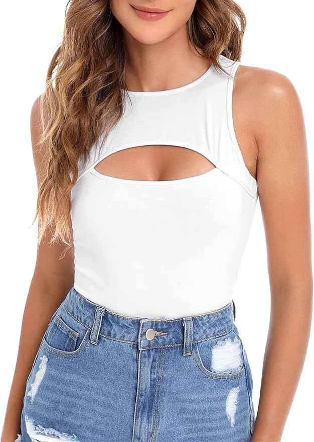 Verdusa Women's Casual Cut Out Sleeveless Round Neck Slim Fitted Tank Top | Amazon (US)