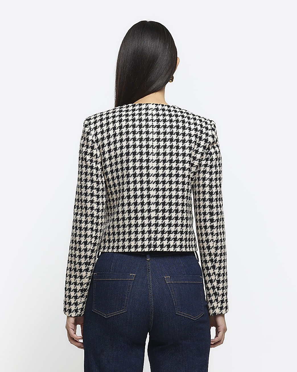 Cream Dogtooth Crop Trophy Jacket | River Island (UK & IE)