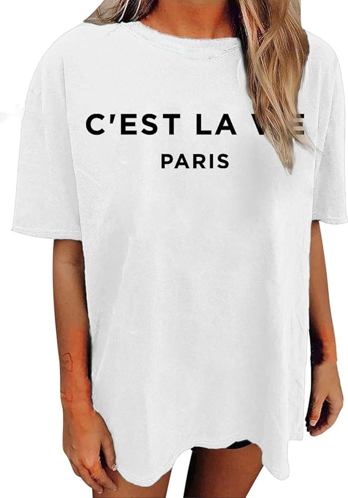 Women Miami Florida Letter Graphic Print Tee Shirt Oversized Short Sleeve Crew Neck Drop Shoulder... | Amazon (US)